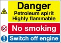 Danger Petroleum spirit Highly flammable No smoking